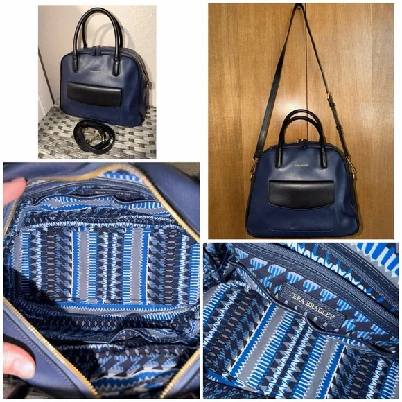 Vera Bradley Leather Satchel Crossbody – Navy & Black - Picture 16 of 16